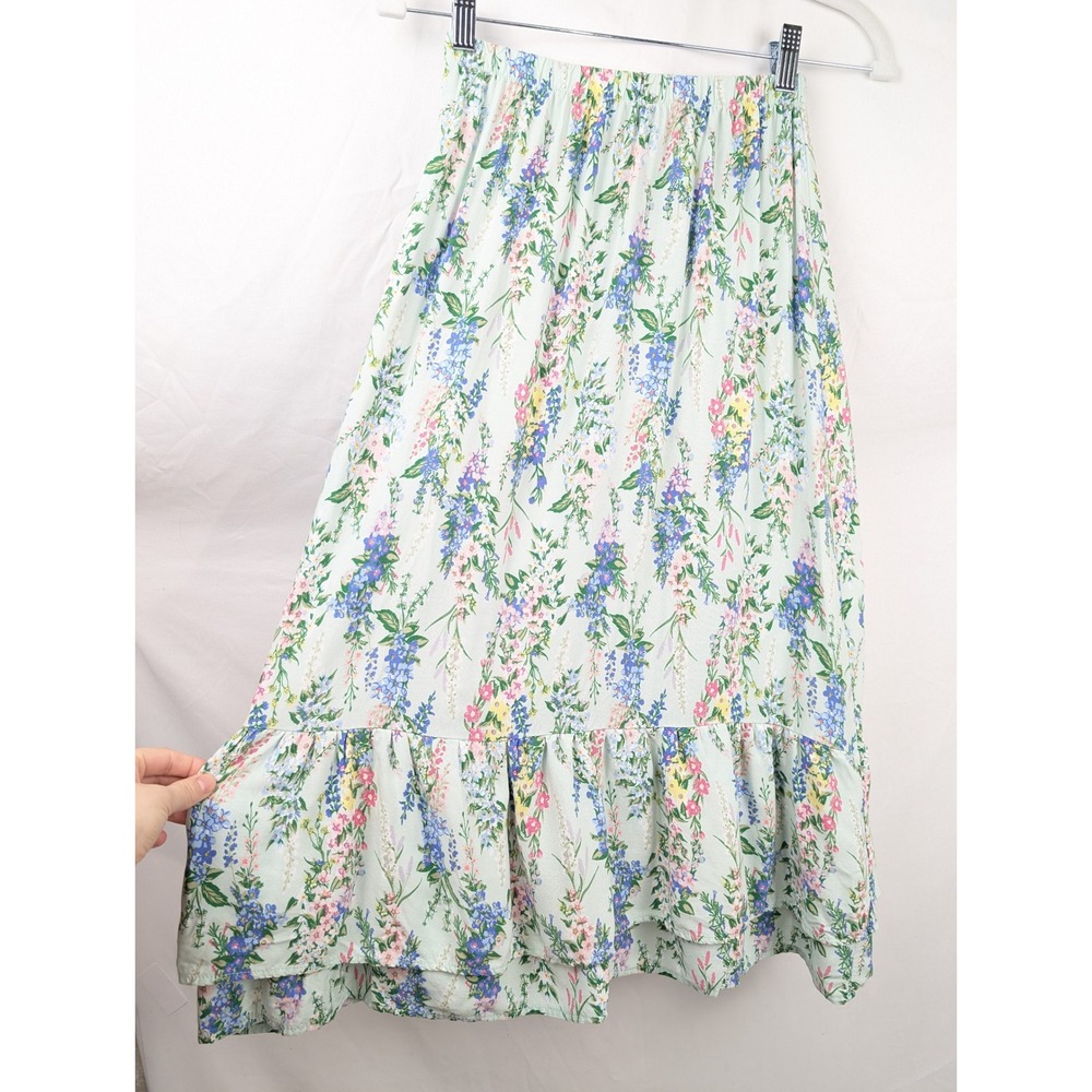 Floral Fairy Flare Midi Skirt Size XS Multicolor Elastic Waist Garden Romantic
